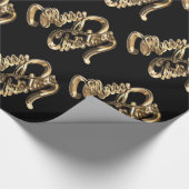 Elegant Faux Gold Foil Script met zwarte kerst Cadeaupapier (Hoek)