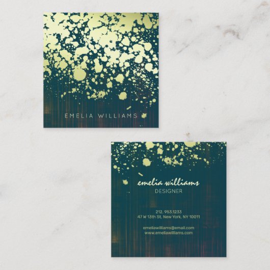Elegant Faux Gold Foil Splatter Brushed Green Vierkante Visitekaartje (Voorkant / Achterkant)