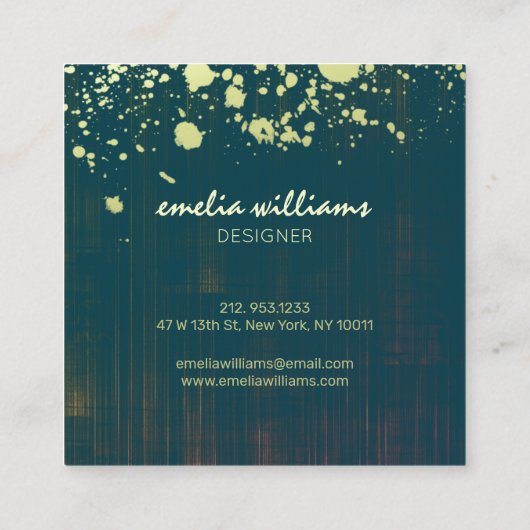 Elegant Faux Gold Foil Splatter Brushed Green Vierkante Visitekaartje (Achterkant)