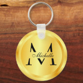 Elegant Faux Gold Glamor Monogram Sjabloon Keycha Sleutelhanger (Voorkant)