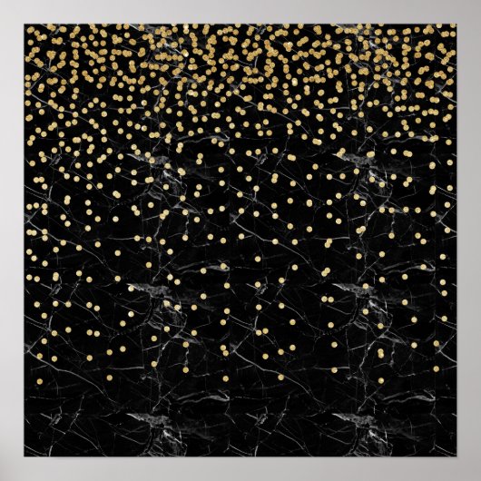 elegant faux gold glitter confetti zwarte marmer poster (Voorkant)