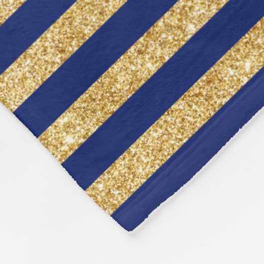 Elegant Faux Gold Glitter en Blue Stripe Pattern Fleece Deken (Hoek)