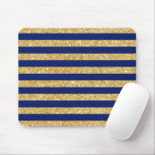 Elegant Faux Gold Glitter en Blue Stripe Pattern Muismat (Met muis)