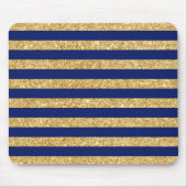 Elegant Faux Gold Glitter en Blue Stripe Pattern Muismat (Voorkant)