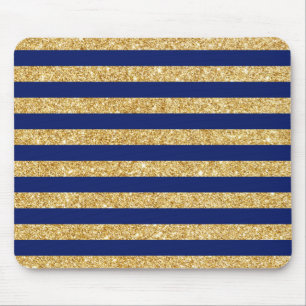 Elegant Faux Gold Glitter en Blue Stripe Pattern Muismat