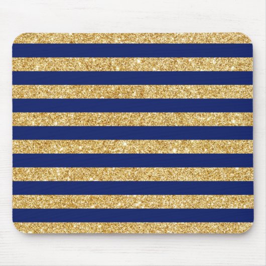 Elegant Faux Gold Glitter en Blue Stripe Pattern Muismat (Voorkant)