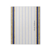 Elegant Faux Gold Glitter en Blue Stripe Pattern Notitieblok (Linkerzijde)
