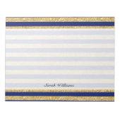 Elegant Faux Gold Glitter en Blue Stripe Pattern Notitieblok (Voorkant)