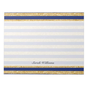 Elegant Faux Gold Glitter en Blue Stripe Pattern Notitieblok