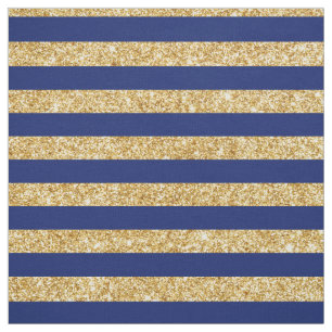 Elegant Faux Gold Glitter en Blue Stripe Pattern Stof
