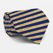 Elegant Faux Gold Glitter en Blue Stripe Pattern Stropdas (Opgerold)