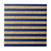 Elegant Faux Gold Glitter en Blue Stripe Pattern Tegeltje (Voorkant)