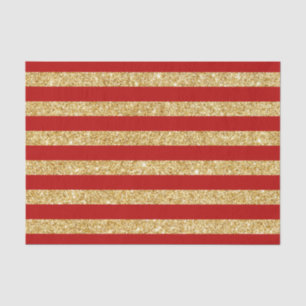 Elegant Faux Gold Glitter en Red Stripe Pattern Tissuepapier