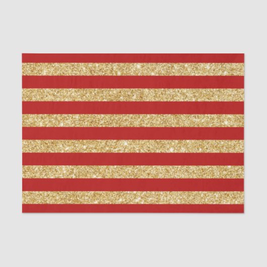 Elegant Faux Gold Glitter en Red Stripe Pattern Tissuepapier (Voorkant)