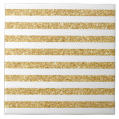 Elegant Faux Gold Glitter en White Stripe Pattern Tegeltje (Voorkant)