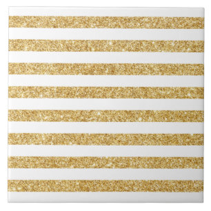 Elegant Faux Gold Glitter en White Stripe Pattern Tegeltje