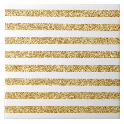 Elegant Faux Gold Glitter en White Stripe Pattern Tegeltje (Voorkant)