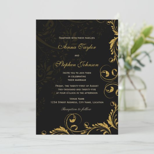 Elegant Faux Gold Glitter Floral Swirls Kaart (Staand voorkant)