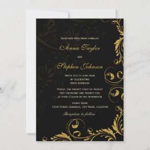 Elegant Faux Gold Glitter Floral Swirls Kaart