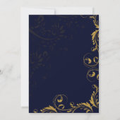 Elegant Faux Gold Glitter Floral Swirls Navy Blue Kaart (Achterkant)