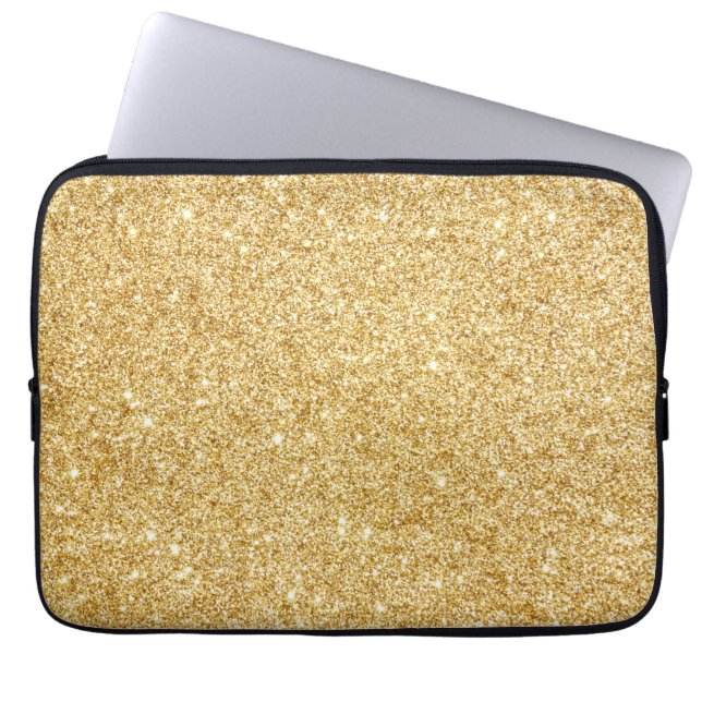 Elegant Faux Gold Glitter Laptop Sleeve (Voorkant)