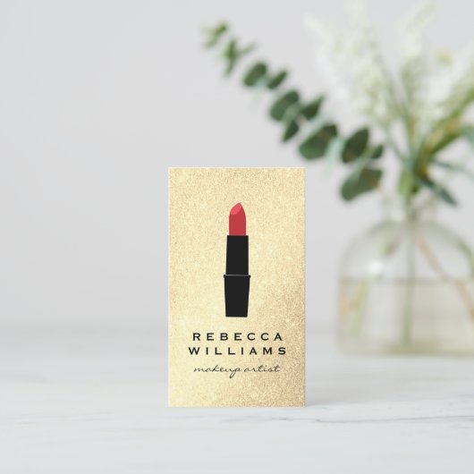 Elegant Faux Gold Glitter Lipstick Visitekaartje (Staand voorkant)