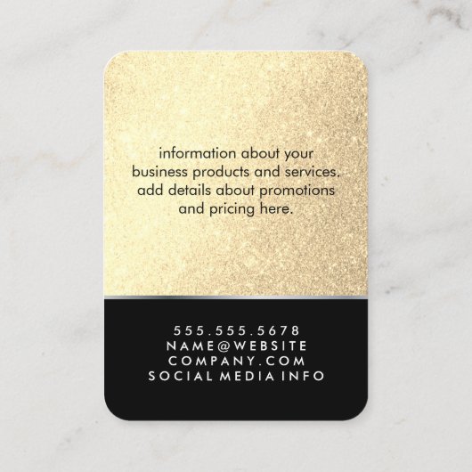 Elegant Faux Gold Glitter Makeup Set / zwart Visitekaartje (Achterkant)