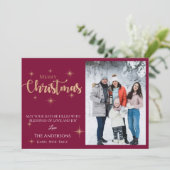 Elegant Faux Gold Glitter Merry-kerstfoto Feestdagenkaart (Staand voorkant)