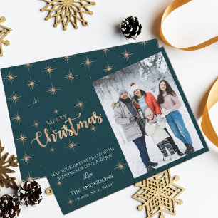 Elegant Faux Gold Glitter Merry-kerstfoto Feestdagenkaart