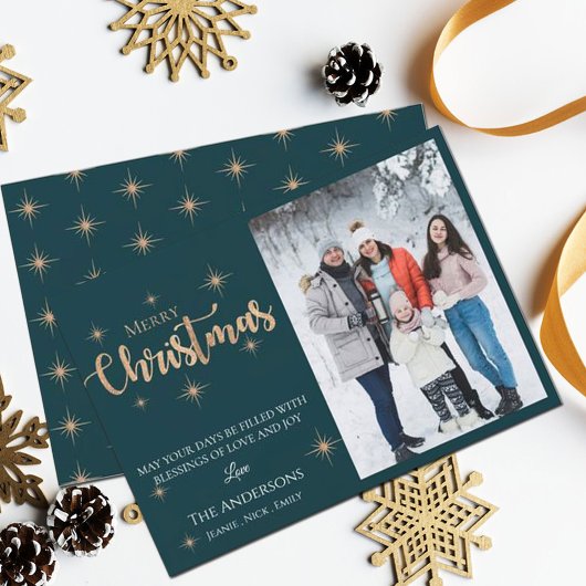 Elegant Faux Gold Glitter Merry-kerstfoto Feestdagenkaart