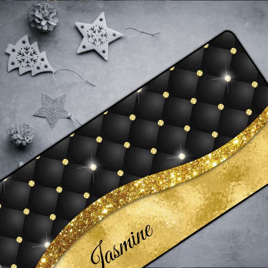 Elegant faux Gold glitter monogram zwarte diamant Bureaumat