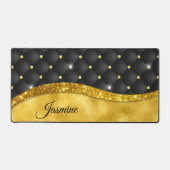 Elegant faux Gold glitter monogram zwarte diamant Bureaumat (Voorkant)
