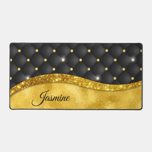 Elegant faux Gold glitter monogram zwarte diamant Bureaumat (Voorkant)