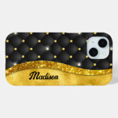 Elegant faux Gold glitter monogram zwarte diamant Case-Mate iPhone Case (Achterkant (horizontaal))