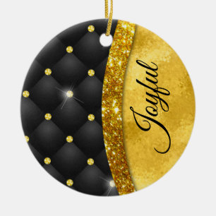 Elegant faux Gold glitter monogram zwarte diamant Keramisch Ornament