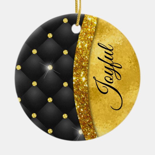 Elegant faux Gold glitter monogram zwarte diamant Keramisch Ornament (Voorkant)