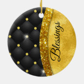 Elegant faux Gold glitter monogram zwarte diamant Keramisch Ornament (Achterkant)
