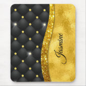 Elegant faux Gold glitter monogram zwarte diamant Muismat (Voorkant)