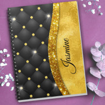 Elegant faux Gold glitter monogram zwarte diamant