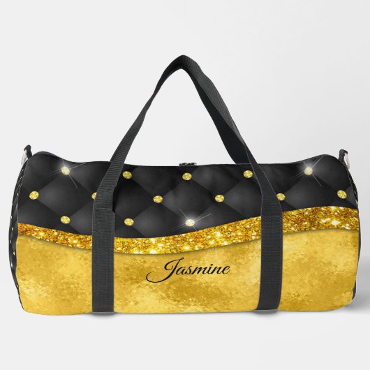 Elegant faux Gold glitter monogram zwarte diamant Plunjezak (Voorkant)