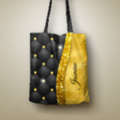 Elegant faux Gold glitter monogram zwarte diamant Tote Bag