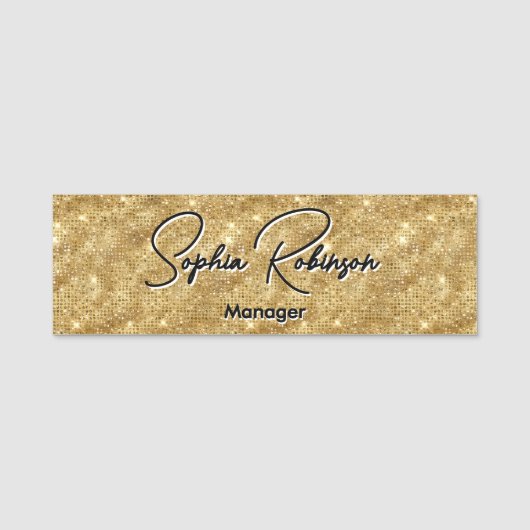 Elegant Faux Gold Glitter Naam Tag (Voorkant)