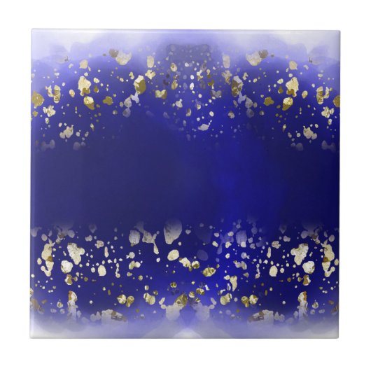 Elegant Faux Gold Glitter sparkle Blue  Tegeltje (Voorkant)