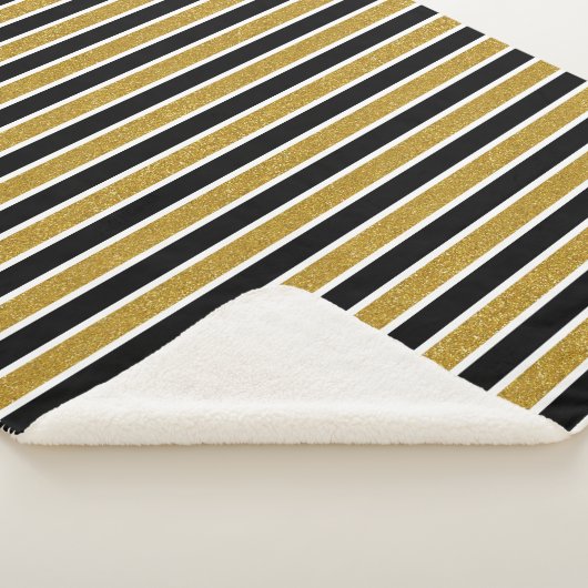 Elegant Faux Gold Glitter Stripes Sherpa Deken (3/4)
