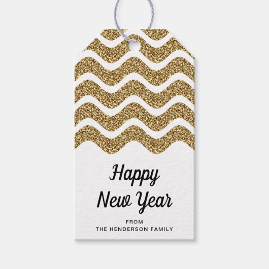 Elegant Faux Gold Glitter White Happy Nieuwjaar Cadeaulabel (Voorkant)
