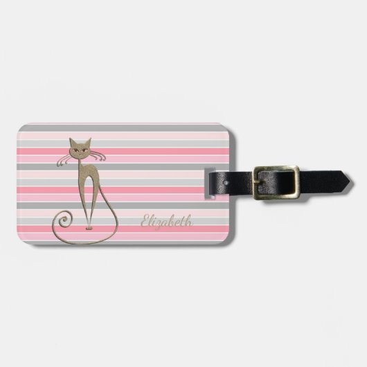 Elegant Faux Gold Glittery Cat Stripe Bagagelabel (Voorkant horizontaal)