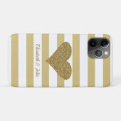 Elegant Faux Gold Glittery Heart op stripes Case-Mate iPhone Case (Achterkant (horizontaal))