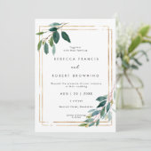 elegant faux gold & greenery bruiloft uitnodiging (Staand voorkant)