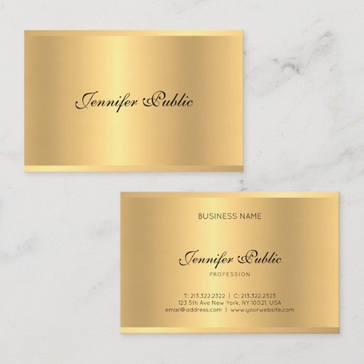 Elegant Faux Gold Handwrite Script Calligrafie Visitekaartje (Voorkant / Achterkant)