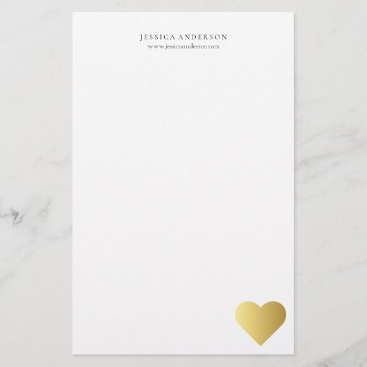 Elegant Faux Gold Heart gepersonaliseerd Briefpapier (Voorkant)